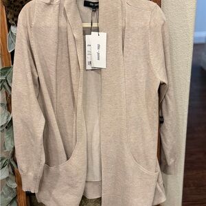 Chloe + Jasmine Open-Front Pocket Cardigan - Light Beige